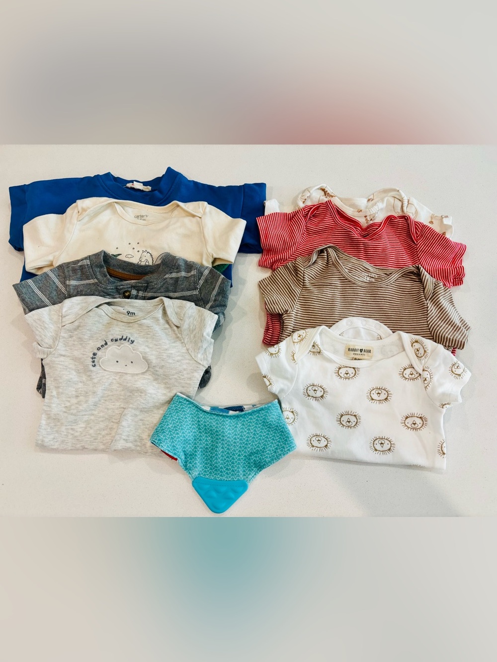 Baby Onesie Bundle with Teal Bandana Bib - Mixed Colors
